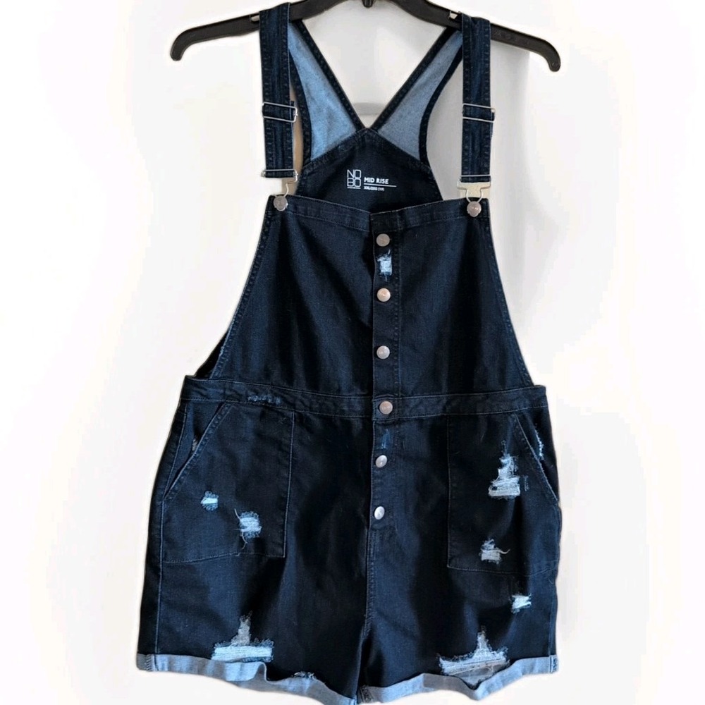 No Boundaries Shortall Bib Shorts Dark Blue Size XXL Cuffed Hem Juniors New Tags